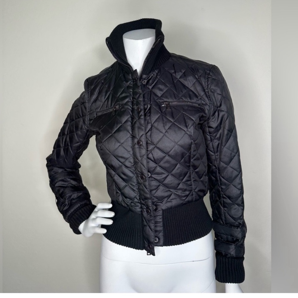 CHINESE LAUNDRY BLACK CONTRASTING QUILTED FRONT BUTTON UP ZIP JACKET XS